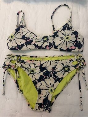 Raisins Floral Bikini in Navy, Cream & Lime